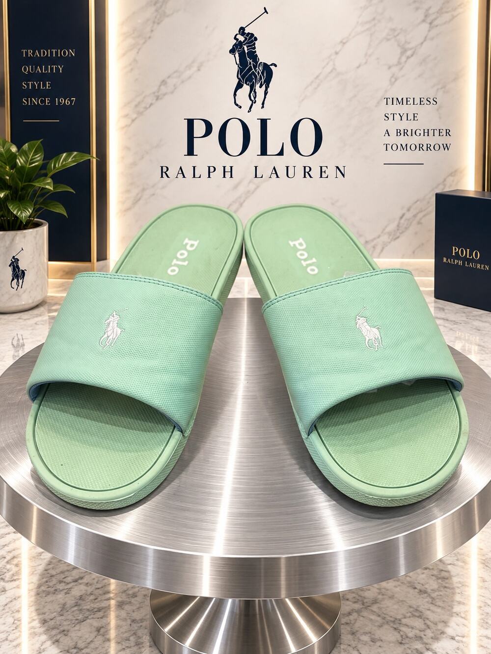 Polo Ralph Lauren Carson II Mint Green Pony Slides Kids Junior Size 5